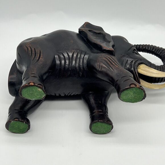 Vintage Wooden Elephant Hand Carved 6x9" Detailed Art Sculpture 1950s Figurine - Picture 13 of 16